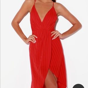 Lulus Panache Red Striped Midi Dress Adjustable Back Lined NWOT Small